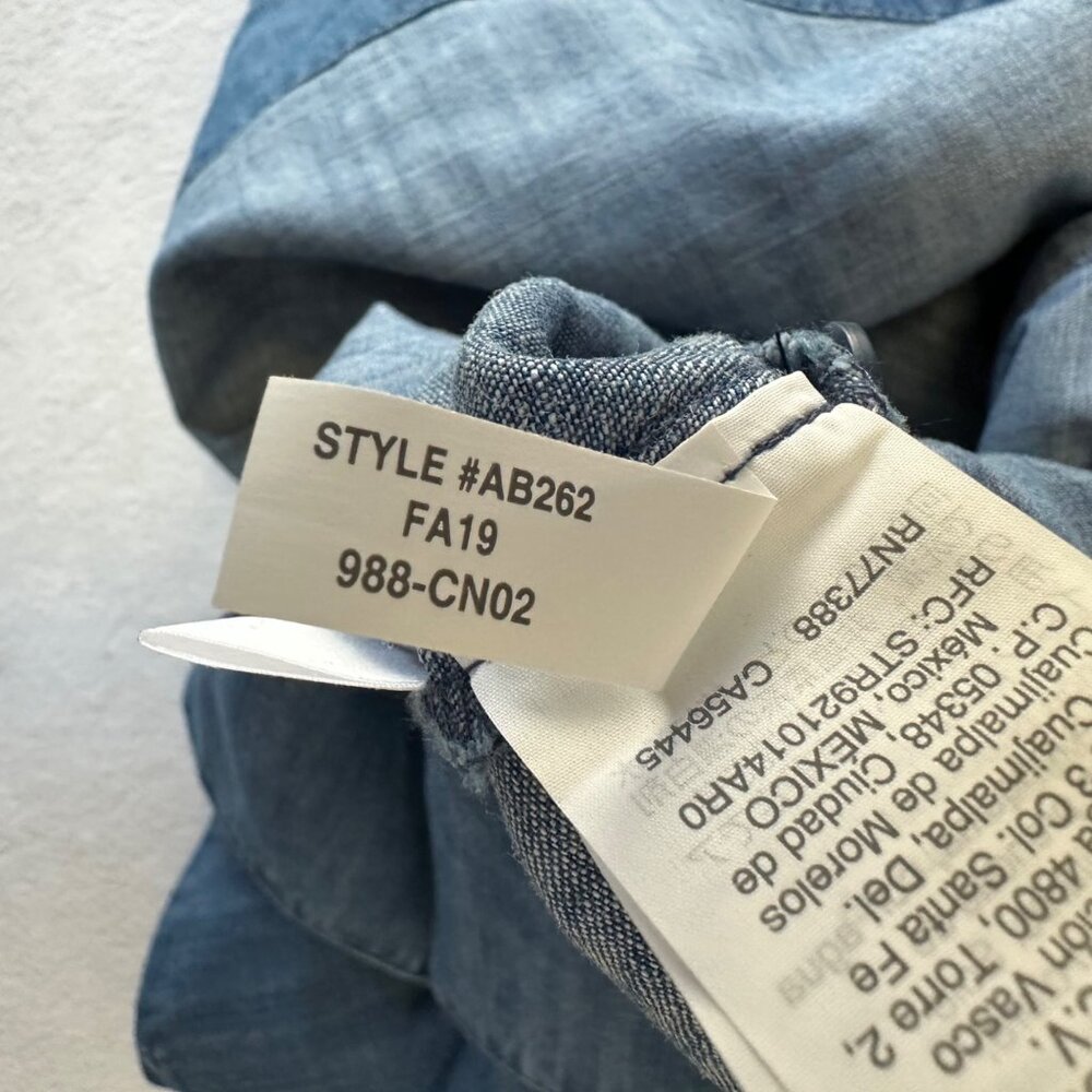 Madewell Denim Chambray Pleat-Waist Midi Dress Button Up Size 18 Blue Cottage - Picture 9 of 10